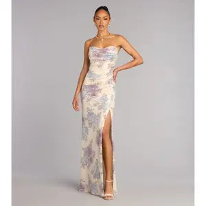 Tina Sequin Floral Slit Formal Dress