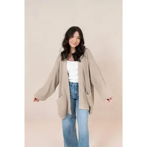 Chunky Knit Women's Oversized Cardigan in Almond