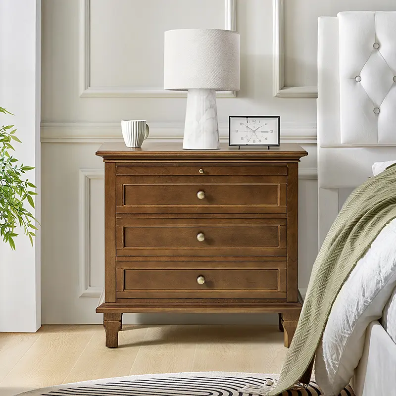 Hulala Lionel 3-Drawer Farmhouse Nightstand with Charging Station