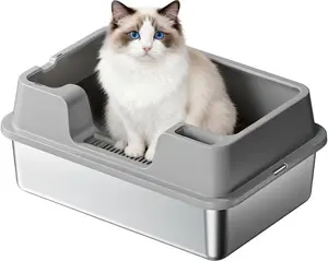 XXL Stainless Steel Enclosed Cat Litter Box with Lid, High-Sided Litter Box for Large Cats and Multi-Cat Homes, Anti-Urine Leakage, Non-Stick Bottom, Includes Scoop, Easy to Clean