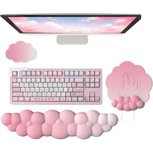 Cloud Wrist Rest Keyboard Pink Mouse Pad Set with Wrist Rest Ergonomic Wrist Pad Memory Foam Non-Slip Base Cute Gradient Wrist Support for Computer Laptop Gaming Home Office Relief Typing Pain