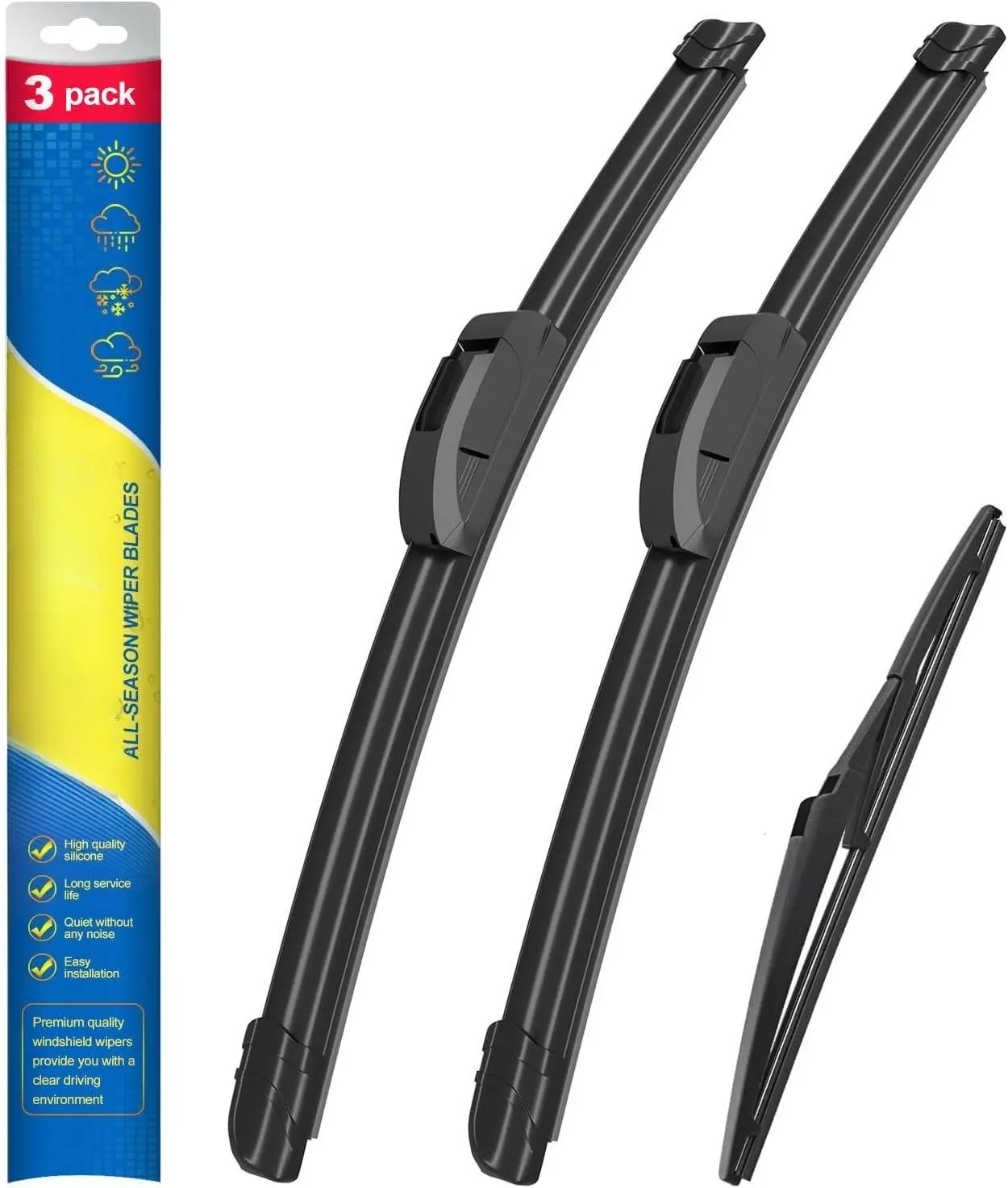 DIBMS 3 wipers Replacement for 2012-2022 Hyundai Accent Windshield Wipers | Exact Fit Front and Rear Wiper Blades: Tool-Free Install, UV-Resistant Quiet Rubber, All-Weather Streak-Free (Set of 3)