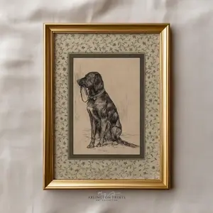 Vintage Dog Sketch Wall Art – Rustic Black Lab Print, Farmhouse Country & Antique Animal Illustration, Room Decor, Unframed