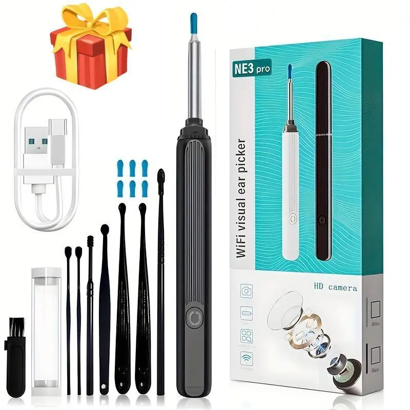 Earwax Removal Tool Kit with Camera, Portable 360° Wide-Angle Ear Cleaner, Waterproof Endoscope, USB Charging, for iPhone & Android, Ear Cleaning Tool, Earwax Remover, Ear Pick