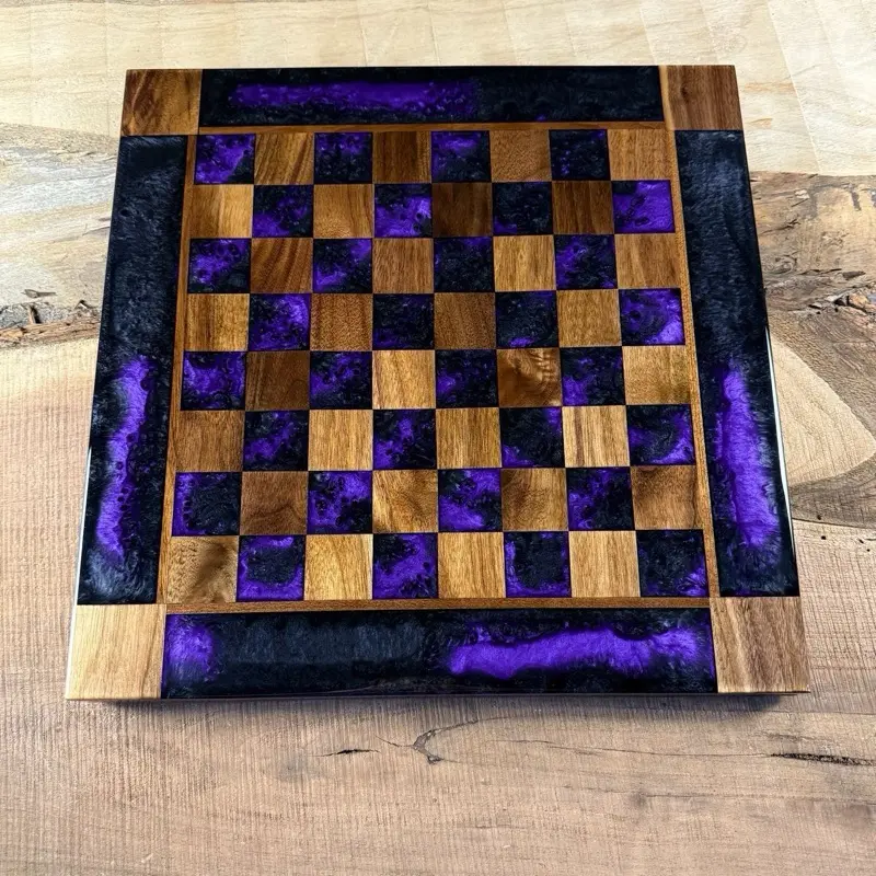 Purple Haze Black Onyx Walnut Chess Board with Border - INCLUDES PIECES