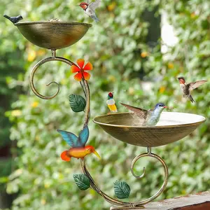 Deck Bird Bath and Feeder, Metal Decorative Bird Bath for Deck Railing, Detachable Balcony Bird Baths, Antique  Birdbath with Adjustable Clamp for Outdoors Patio Porch Garden Rail Mount