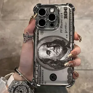 Classic Creative Illustration Dollar Pattern Phone Case, Compatible with iPhone 17 16 15 14 13 12 11 PRO MAX PLUS, AIR and iPhone X XS MAX, Plated Anti-drop Transparent Soft Back Cover.Personalized pattern design, ideal gift choice
