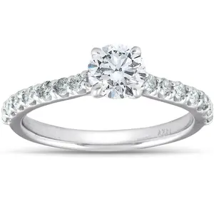 1 1/4 Ct TDW Round Real Diamond Engagement Ring With Side Stones 14k White Gold 1 1/4 Ct TDW Round Real Diamond Engagement Ring With Side Stones 14k White Gold