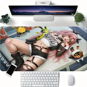 Sexy Anime Girl Pattern Mouse Pad, 1 Count Rectangle Gaming Mouse Pad, Non-slip Rubber Base Stitched Edge Desk Pad for Desk Laptop Desktop