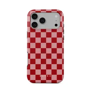 Cheerleader BURGA MagSafe Tough Case | Vibrant Red Checkered Aesthetic Phone Cover for iPhone 17 16 15 14 13 12 Series | Dual-Layer Shockproof Protection | MagSafe Compatible | Trendy Gift for Her