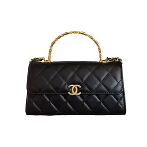 Pre-owned CHANEL Lambskin Shoulder Bags Gold Top Handle Flap Phone Holder Black (HN***CH) LS336