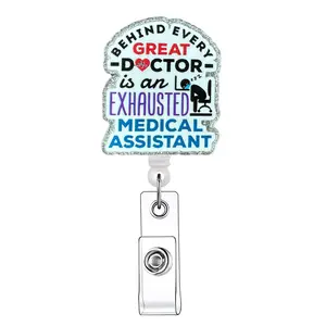 Funny Exhausted Medical Assistant Themed Retractable Badge Reel, 1 Count Acrylic Id Holder with Clip,  Identification Badges & Supplies for Nurses, Doctors, Students & Office Staff