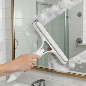 3-in-1 Window Cleaning Tool - Squeegee, Scrubber, Spray Bottle All-in-One for Glass, Mirrors, Car Windshields (White & Yellow)