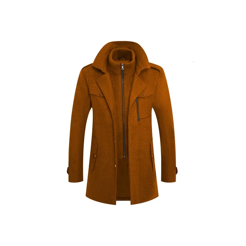 Men's Fitted Plain Solid Long Sleeve Business-Casual Wool Fabric Jacket - Double Collar, Single-Breasted Lapel, Mid-Length, Warm Wear, Autumn-Winter Casual Style Outerwear Coats, Jackets, Tops, Menswear