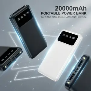 20000mAh Ultra Slim Portable Power Bank LED Digital Percentage Display Dual USB Fast Charging External Battery Charger Powerbank Built-in Flashlight Pocket Portable Charger for iPhone Samsung All Smartphones