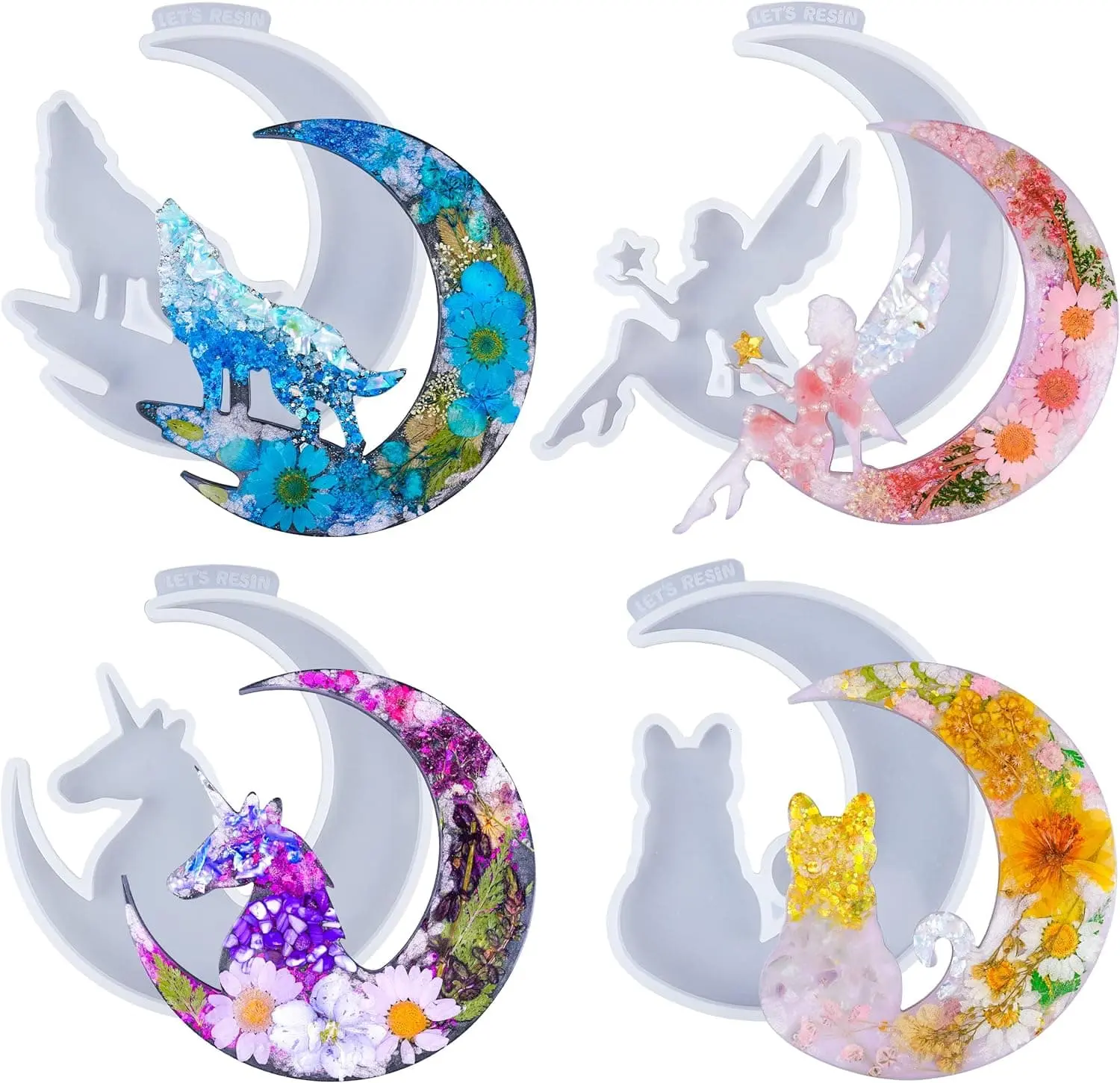 Resin Molds, Crescents Moon Molds, Epoxy Molds, Silicone Molds for Epoxy Resin, Wolf with Moon, Cat with Moon, Unicorn with Moon - LET'S RESIN Resin Molds, Crescents Moon Molds, Epoxy Molds, Silicone Molds for Epoxy Resin, Wolf with Moon, Cat with Moon, Unicorn with Moon - LET'S RESIN