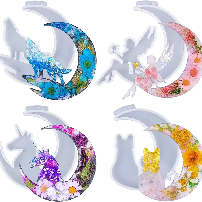 Resin Molds, Crescents Moon Molds, Epoxy Molds, Silicone Molds for Epoxy Resin, Wolf with Moon, Cat with Moon, Unicorn with Moon - LET'S RESIN