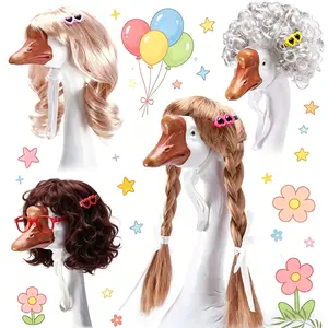4 Pcs Porch Goose Wigs with Hair Clips Cute Garden Goose Wig Set Porch Goose Outfits Costume for Outdoor Garden Patio Yard Goosey Decoration