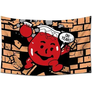 3x5 Ft Kool-Aid Man "Oh Yeah!"Flag - Retro Cartoon Tapestry Banner for Dorm & Man Cave
