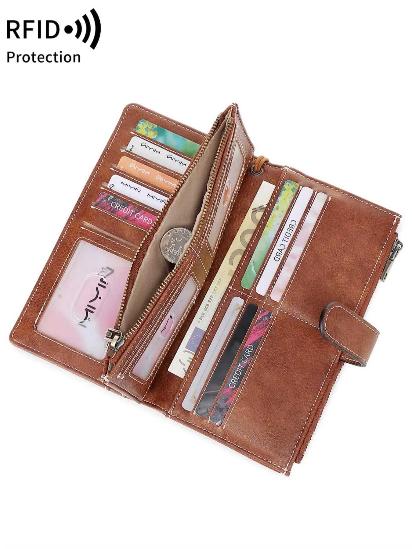 Women's Fashion Vintage Long Wallet, vintage style wallet, Stylish Wallet, Casual Large Capacity Credit Card Holder, RFID Blocking Wallet for Credit Card/ ID Card/ Coins/ Cash, RFID Blocking Purse, Zipper Card Holder