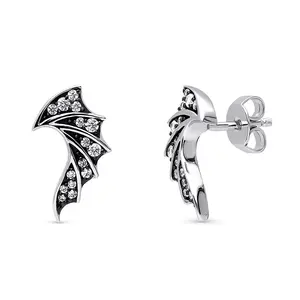 BERRICLE Sterling Silver Bat Wings Cubic Zirconia CZ Stud Earrings for Women Men Unisex