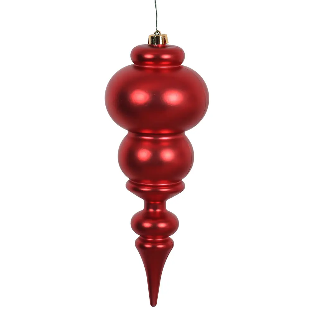 212 MAIN 14 in. Red Matte Plastic Hanging Christmas Ornament, Christmas Decorations with UV-Drilled Finial, Hanging Ornament