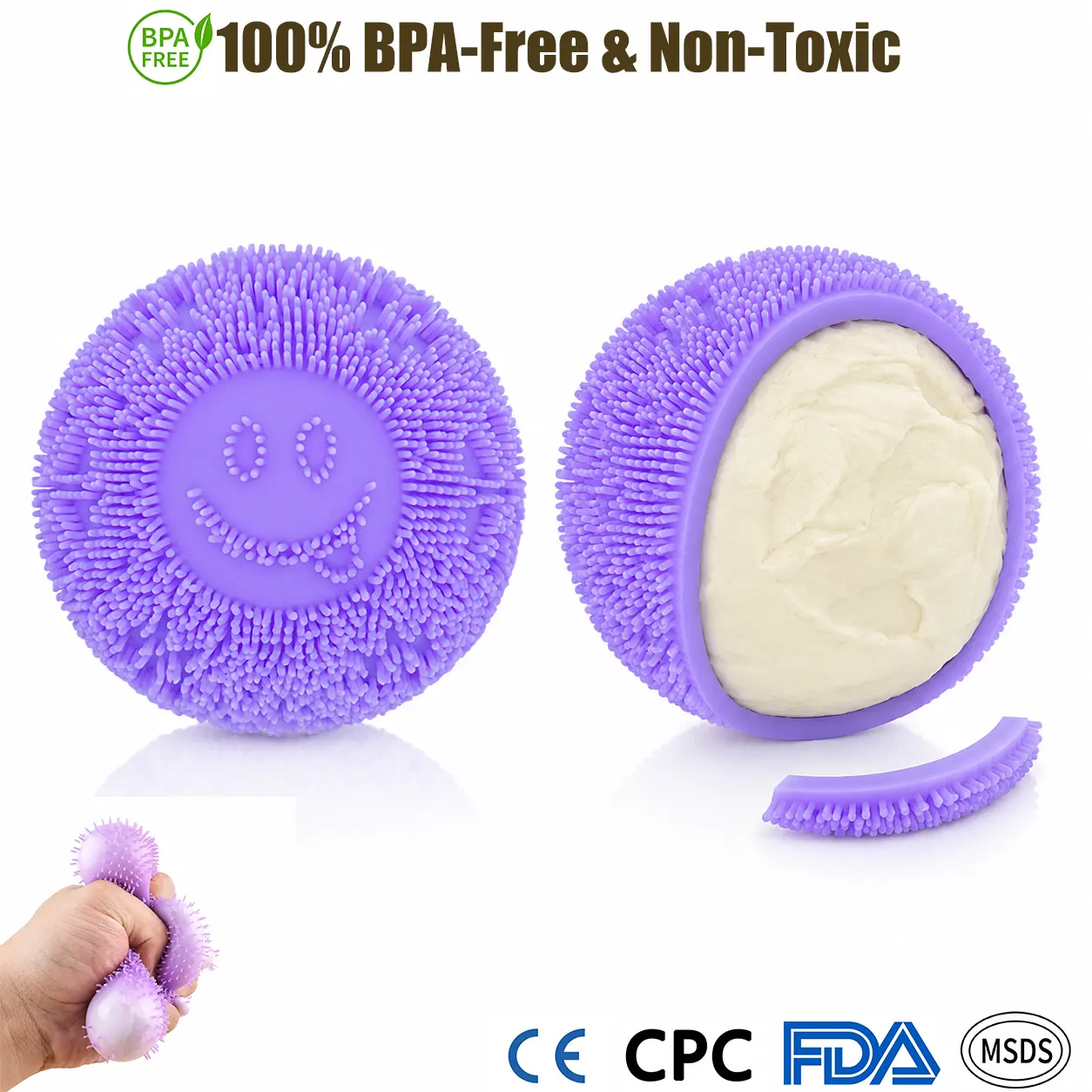 CYICTOY Soft Quiet Ball Stress Relief Toy - Smiley Face, Tactile Bristles, Mochi-Soft Pocket-Sized Quiet Desk Toy for Satisfying ASMR, Sensory Issues, Office Use