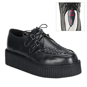 Demonia Men's Creeper-402 Black Leather Creepers with 2" Platform Lace-Up Walking Shoes for Punk and Rockabilly Style