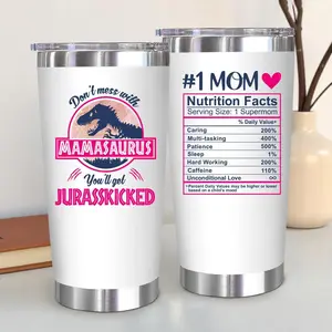 Mamasaurus Funny Mom 20oz Tumbler Cup, Dinosaur Mom Stainless Steel Travel Mug, Mothers Day Birthday Gift for Mom