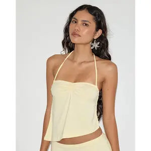 Kins Asymmetric Halterneck Top in Rayon Lemon