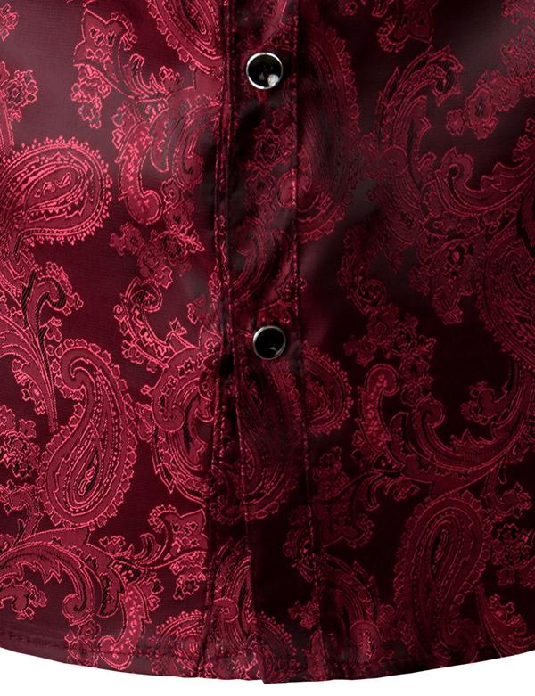 ZEROYAA Men's Paisley Jacquard Slim Fit Long Sleeve Button Up Dress Shirt for Party Prom