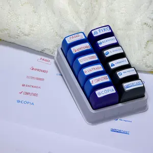 Portuguese Financial Stamp Set, 12pcs Office Stamps for Paid Completed Scanned Approved Sent Emails, Blue Ink, Emergency Stamps, Essential Office Tasks Accessories