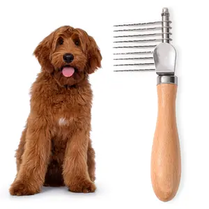 New Upgraded Pet De-Shedding Comb, Deshedding Tool, Dual-Sided Inner Fur Brush, Wooden Handle, Stainless Steel Blades, Suitable for Dogs and Cats, Grooming Tools
