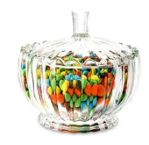 Glass Candy Plate with Cover, Crystal Candy Bowl, Fruit Plate, Decorative Bowl (white)