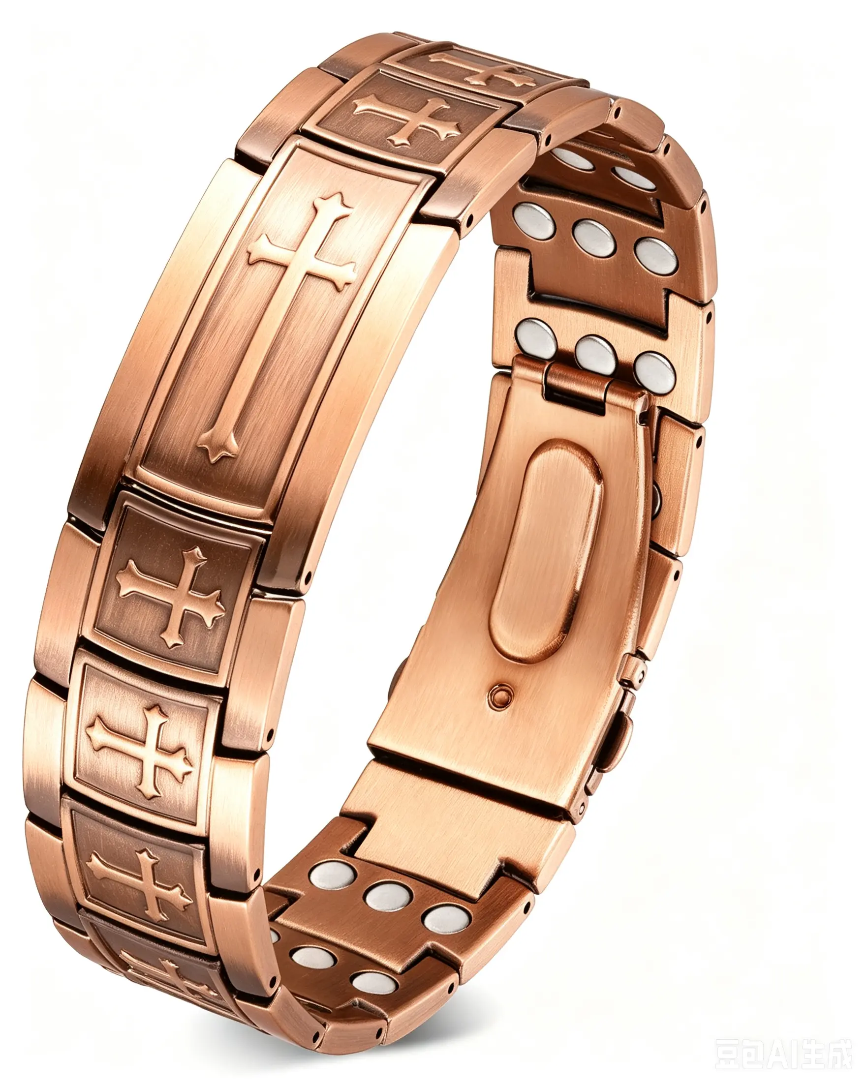 Men's Magnetic Link Bracelet in Pure Copper Metal, Fashion Jewelry with 3800 Gauss, Gift Choice for Special Occasions, 3800 Gauss Magnets, Casual Or Formal Wear, Fashion Costume Jewelry, Unique Gift