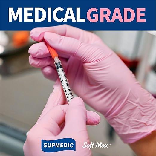 3.5 Mil Pink Powder-Free Nitrile Exam Gloves 100 Pcs for Medical, Baking, and Food Preparation Use - Hand, Rubber