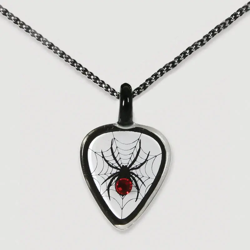 Black Widow Spider Guitar Pick Glass Necklace