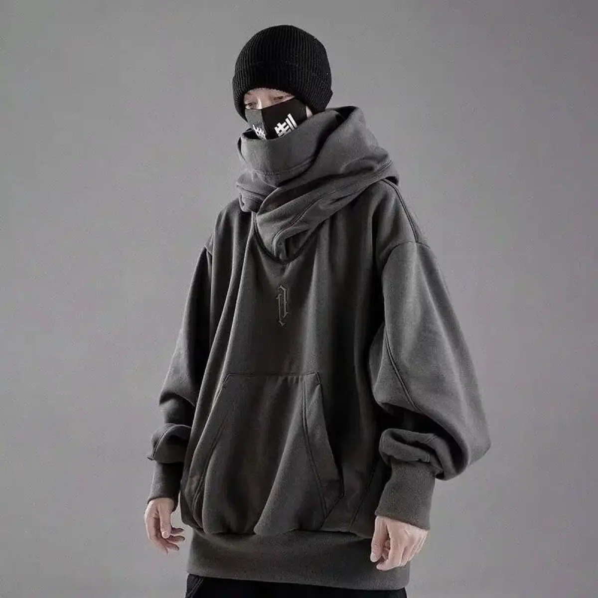 Embroidery Turtleneck Sweatshirt for Men's Japanese Ninja Hoodies Autumn Hip Hop Fleece Pocket Streetwear Oversized Hoody, TrendyLook, Lightweight, BasicStaple, AllDayWear, EverydayLook, AthleisureFit