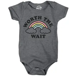 Worth The Wait Baby Bodysuit Funny Sarcastic Rainbow Graphic Novelty Jumper for Infants Funny Baby Onesies Funny Sarcastic Onesie Novelty Onesie Dark Grey