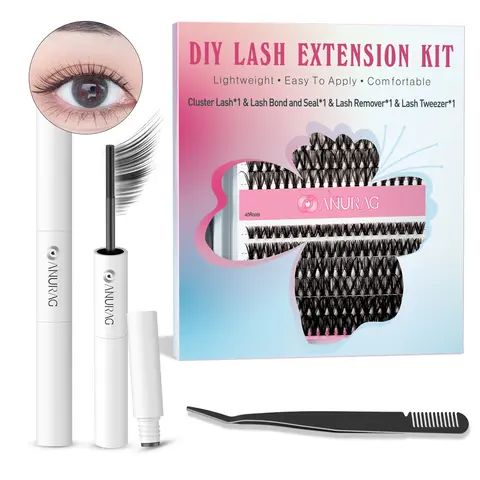Beginner Eyelash Cluster Kit - 240pcs Lash Clusters, False Eyelashes, Easy to Apply (5-Second Dramatic Use), Reusable Stainless Steel Curler, Waterproof Glue, Realistic Look Extensions, Christmas Gift Option