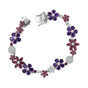 Multi Gemstone 18.80 ctw Floral Bracelet in Rhodium Over Sterling Silver 7.25 In Christmas Gifts