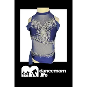 Blue Diamanté Dance Costume Leotard | Rhinestone Crystal Bodice | Girls Size 6 | Jazz Lyrical Performance