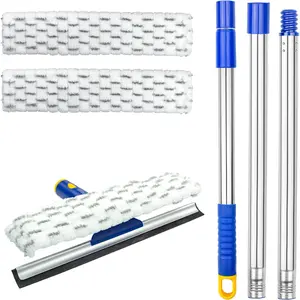 Squeegee Window Cleaner 2 in 1 Squeegee for Window Cleaning Tool Kit with Extension Pole Window Cleaning Squeegee Kit for Shower Glass Indoor,Outdoor High Window Cleaning-Two