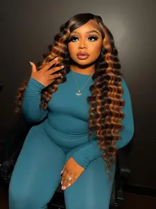 1b/30 Deep Wave Lace Front Wigs, Human Hair, Pre-Plucked Balayage Ombre, Curly 4x4 HD Lace Frontal, Glueless for Women, Kinky Curly Wig