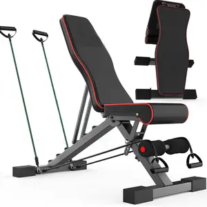 Adjustable Weight Bench Workout Bench for Home Gym with Resistance Bands Included Multi-Purpose Foldable Bench with Resistance Band Set  for Glutes Workout With Adjustable Resistance, Easy Setup & Foldable Exercise Equipment