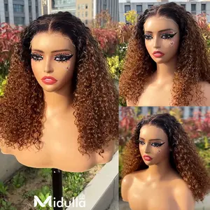 Midulla Ombre Brown Kinky Curly Glueless Wigs Human Hair Ready to Wear 7x5 Pre Cut Lace Closure Wigs Pre Plucked Short Curly Lace Front Wigs for Women #Summervibes