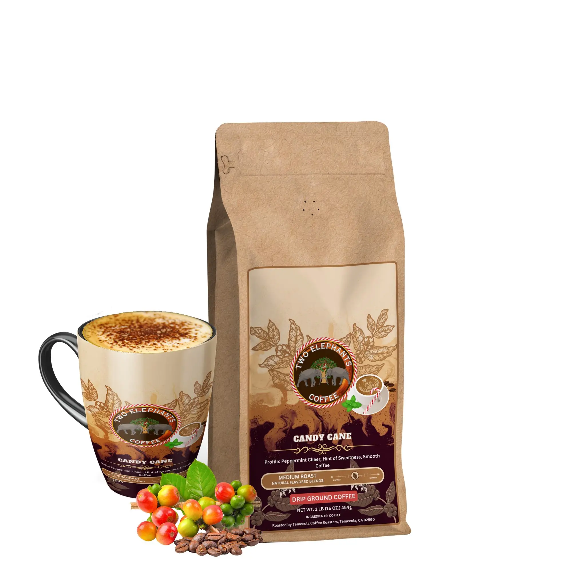 Candy Cane - Medium Roast - Drip Ground Coffee - NET WT. 1lb (16 oz. 454g) Bag Beverage Bean