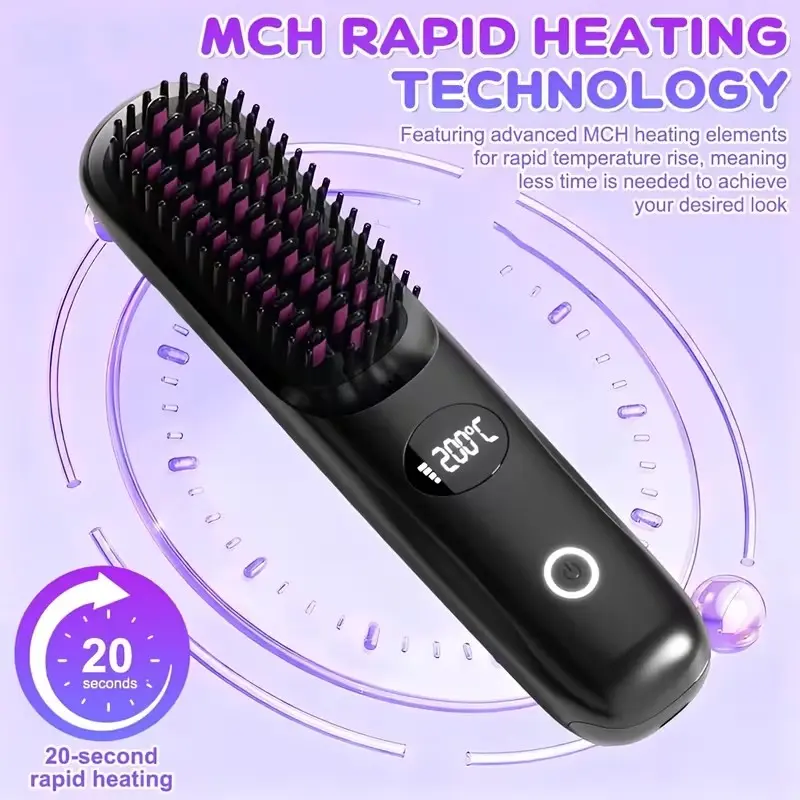 Cordless Negative Ion Hair Multifunctional Straightening Brush, 2-in-1 Straighten & Curl, Anti-static Frizz Control, Smooth, Portable Lightweight USB Rechargeable, Stylish Design, Ideal Gift for Women