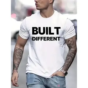 "Men's Fitted 'BUILT DIFFERENT' Graphic T-Shirt - Casual Streetwear Slogan Tee, Trendy Self-Expression Men's T Shirt, Slim-Fit Men's Casual Tee, BUILT DIFFERENT Slogan Graphic Top"