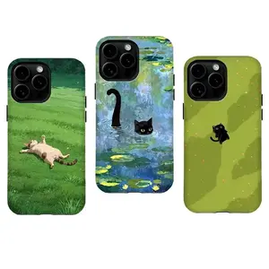 JIACC Whimsical Cat Art Pattern Phone Case Monet Water Lilies & Pastoral Meadow Design for iPhone 17 16 15 14 13 12 11 Pro Max X XS & Samsung Galaxy S21–S25 Plus Ultra Gift For Her, For Teen Girl